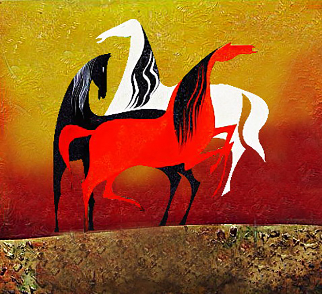 Décor cheval acrylique et sables d’acier abstraite originale Peintures à l'huile